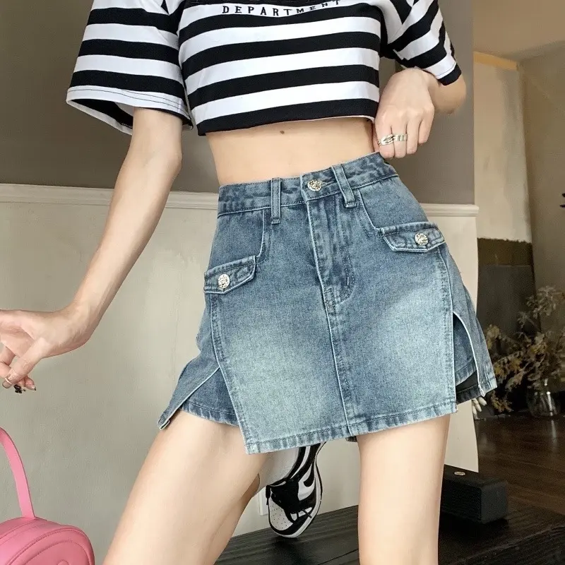 Quần Giả Váy Jean Chất Mềm Dáng Chữ A Lưng Cao Br03
