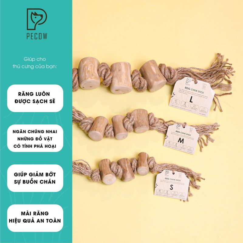 Pet Chew Stick - Đồ chơi cho thú cưng thắt nút bằng gỗ cà phê và dây thừng bản 3 cục