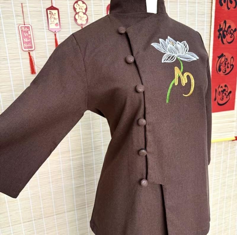 Product Introduction of Đồ Lam Đi Chùa - Pháp Phục Thêu Chữ An , Tay Áo Lỡ Truyền Thống - Vải Xược Hàn - Quần Ống Suông Lưng Thun - Mã N42 6