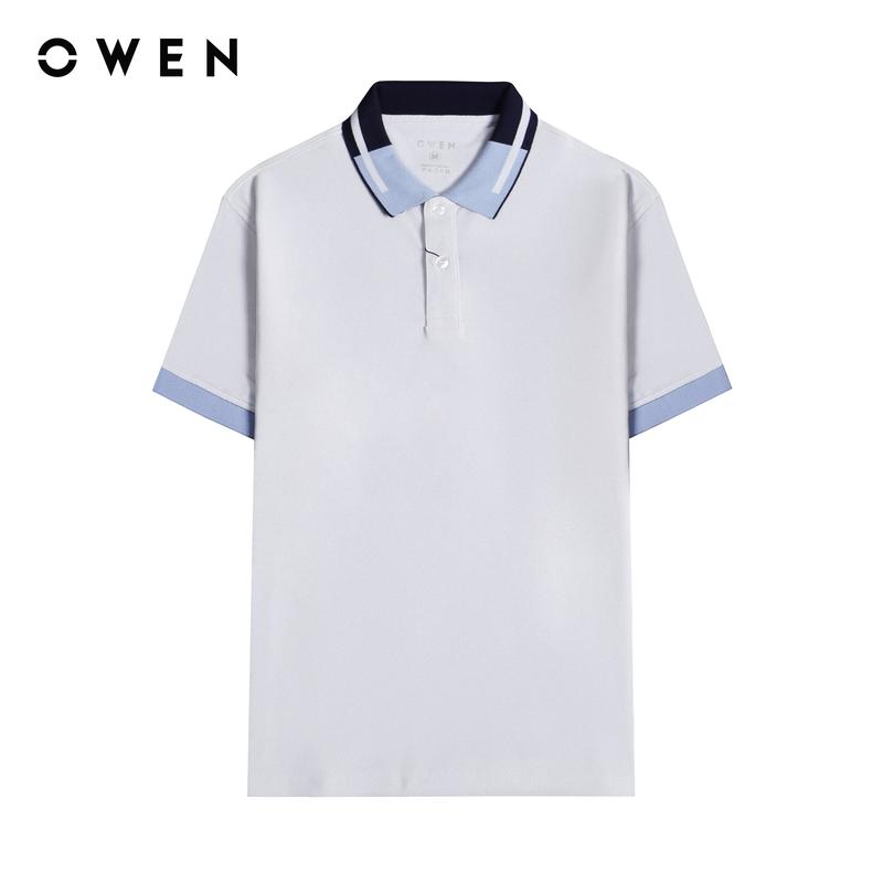 OWEN - Áo polo Nam ngắn tay Có Cổ Body Fit - APV233213 Màu Trắng - Chất liệu CVC Spandex Hoạ tiết Pha phối Menswear