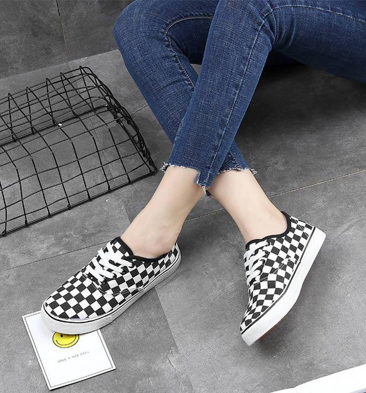 Product Introduction of Spring New Canvas Shoes Men's Black and White Plaid Shoes Low-Top Breathable Slip-on Lazy Shoes Casual Trendy Sneakers 10