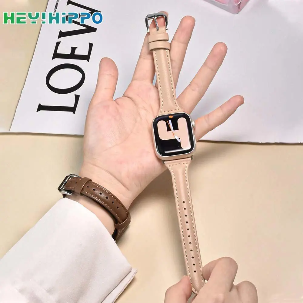 Dây da PU màu pastel cho apple watch series 8/7/6/ SE / 5 / 4, thiết kế eo thon cho iwatch 45/44/42/ 41 / 40 / 38mm