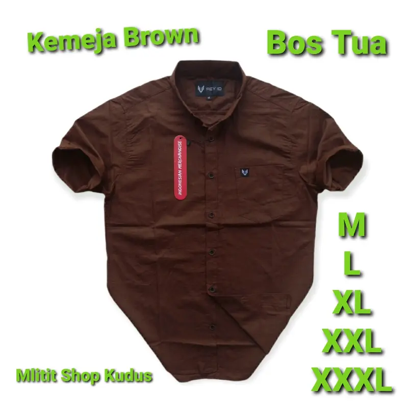 Kemeja Pendek Pria Warna Brown V-Neck 0