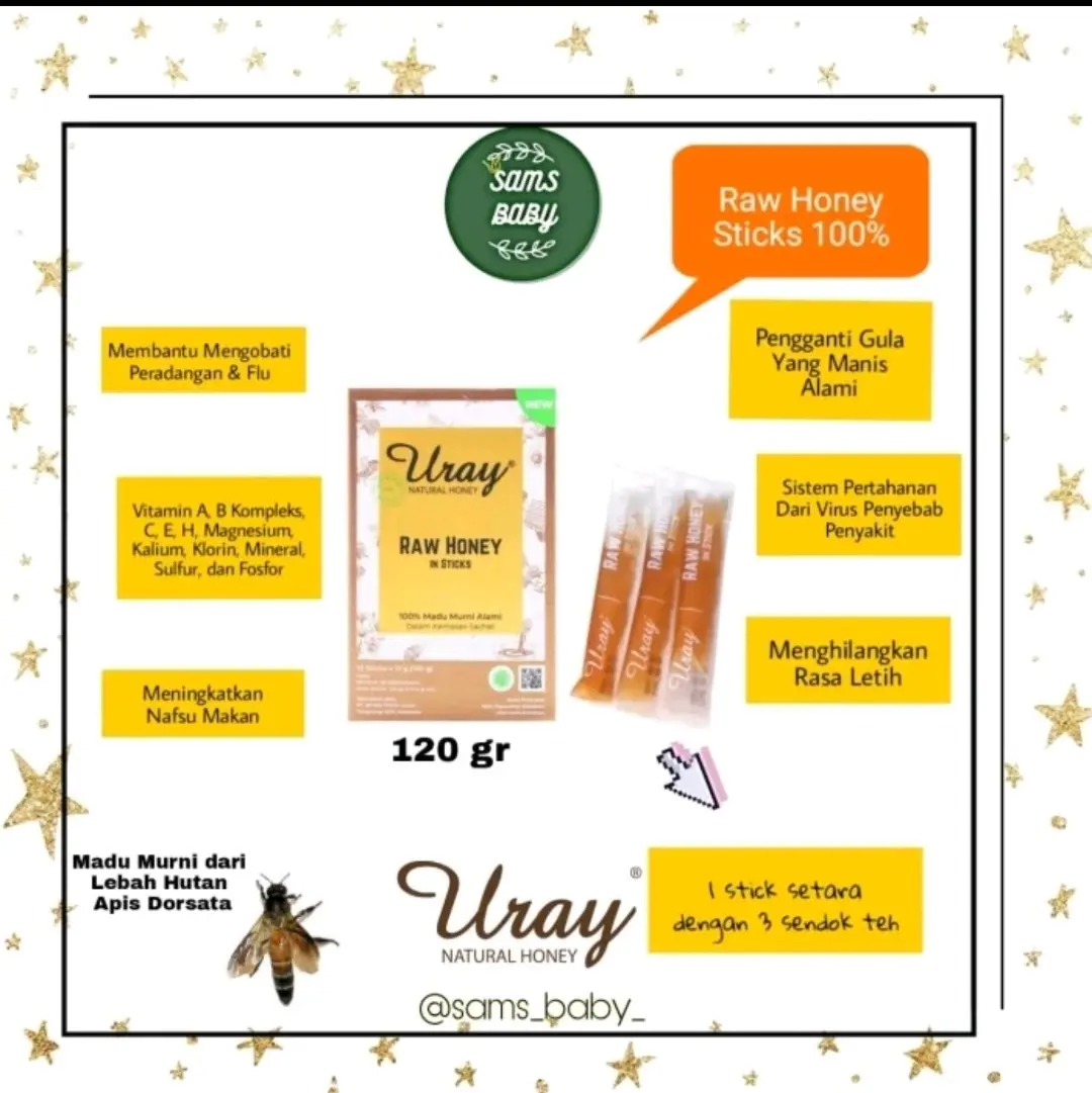 Madu URAY stick Honey Natural / Ginger 120Gr