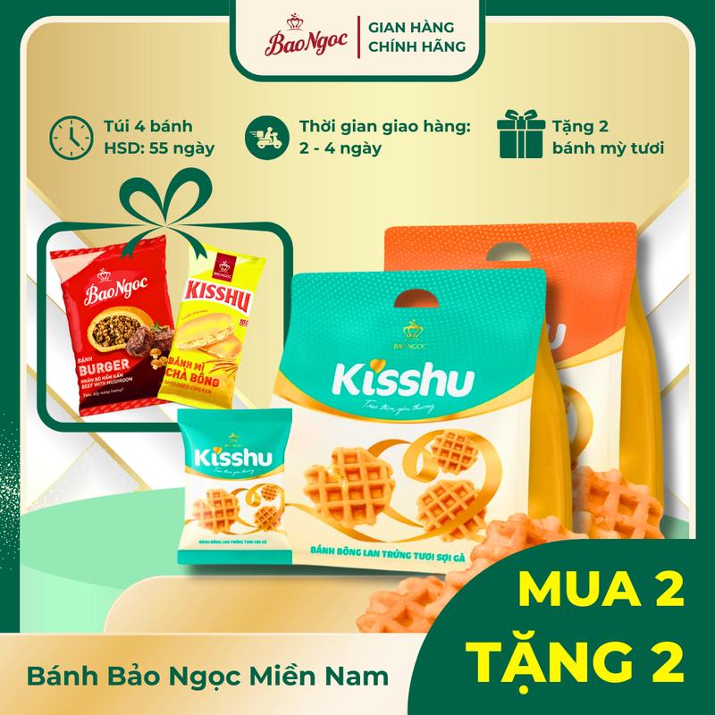 COMBO Nhân Mặn - Mua 2 Bông Lan Tặng 2 Bánh Tươi Mua Combo 2 Túi Bánh Kisshu Bông Lan Sợi Gà Và Bò BQQ Tặng 1 Bánh Kisshu Chà Bông + 1 Burger Bò Mahattan