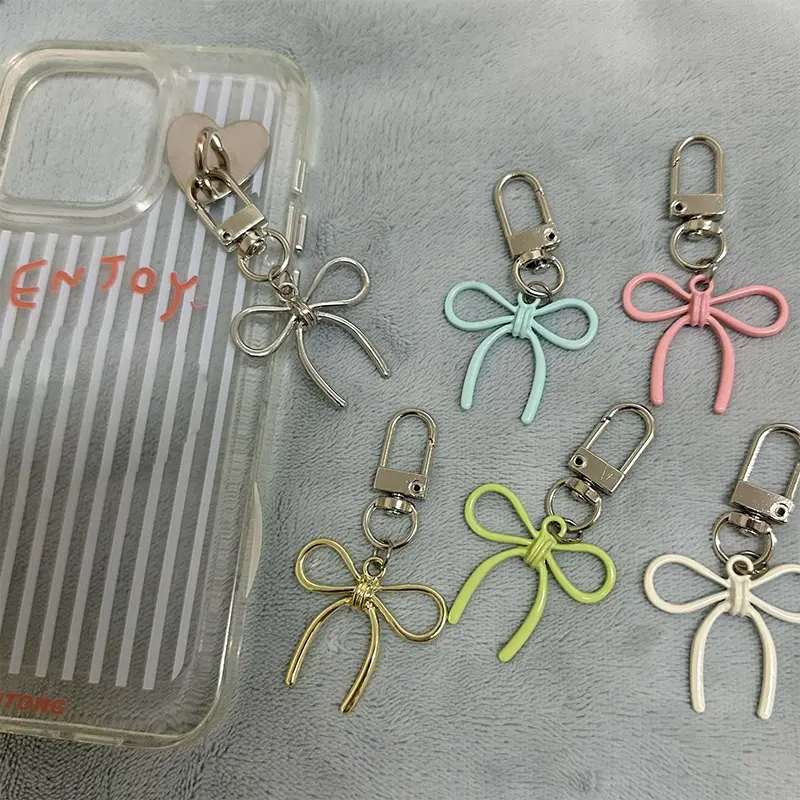 [QQQ]Korean Simple Bowknot Keychain Metal Bow Keyring Earphone Case Hanging Decoration Bag Charm Backpack Pendant