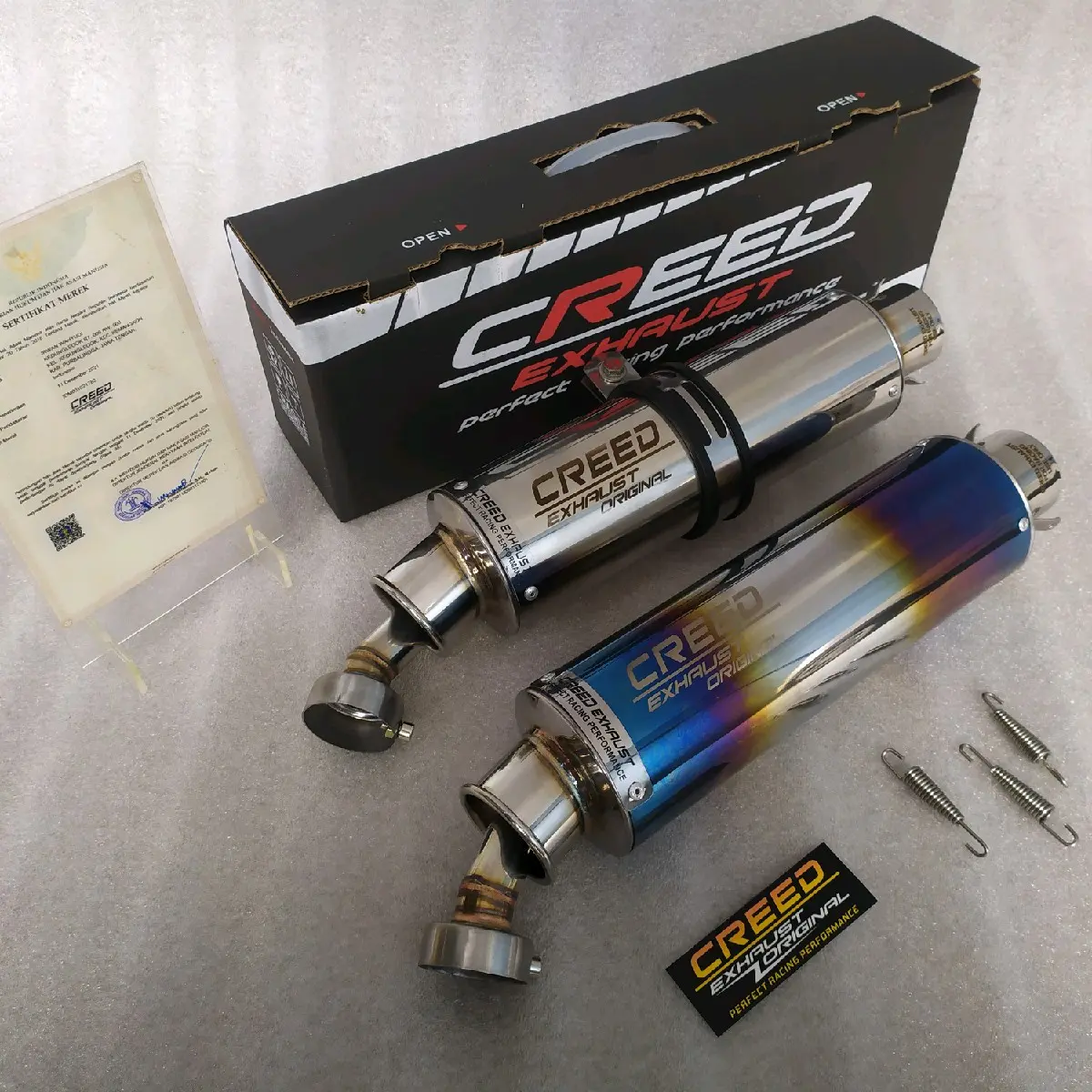 Tabung Silincer Knalpot Racing Creed Exhaust Original Suara NGEBAS BULAT ADEM Inlet 38-50mm Free Db Killer Material Stainless Tebal