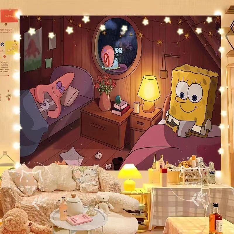 Bedside hanging cloth Spongebob room decoration tapestry dormitory renovation background cloth decoration hanging painting wall cloth 3