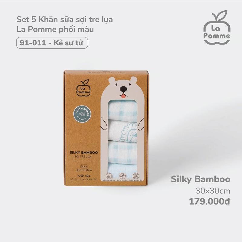 [ MẪU MỚI 2024] Set 5 Khăn sữa La Pomme sợi tre 2 lớp cao cấp ( 30x30cm) cho trẻ sơ sinh 2