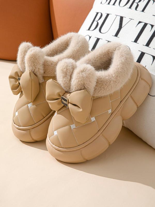 TikTok Shop Women s Cute Bowknot Design Plush Lined Slipper Boots Casual Soft Comfortable Home Slippers Thick Sole Waterproof Warm Shoes for Indoor Outdoor Use for Fall Winter Fall Shoes