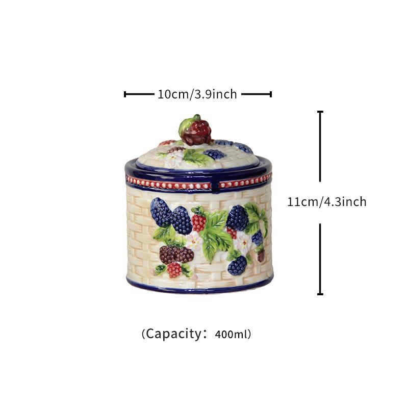 Fruit Pattern Ceramic Storage Jar, 1 Count Exquisite Hand Painted Seasoning Jar, Food Storage Container for Home Kitchen Dining Room, Utensils 1