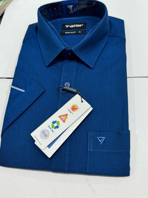 Product Introduction of Áo sơ mi công sở nam ngắn tay màu xanh cao cấp Việt Tiến - 2171- fom regular fit  vạt ngang, vải cotton và polyester, thoáng mát - Menswear 12