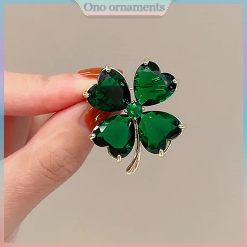 Trâm Cài Cỏ Bốn Lá, Thiết Kế May Mắn, Phong Cách Cổ Điển Kiểu Pháp, Hoa Cài Áo Ngọc Lục Bảo, Khóa Ghim Quần Áo Cố Định, Thích Hợp Cho Phụ Nữ, Phụ Kiện Đám Cưới