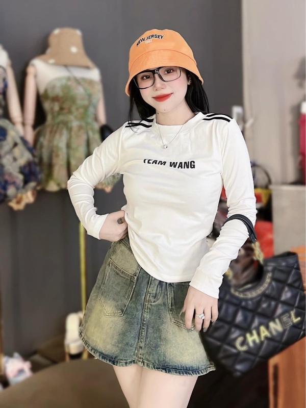 MA 004 Áo thun cotton cổ tròn nữ tay dài Hàn Quốc basic tôn dáng dễ phối đồ Top Trắng tay cài áo thun cotton nữ Women 3