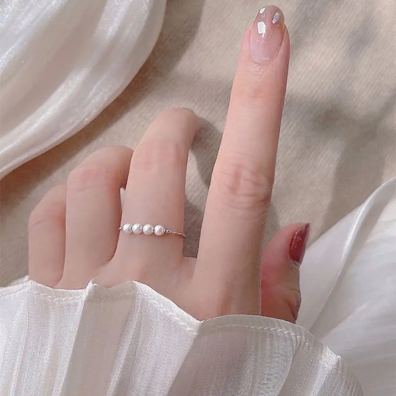 Cincin mutiara aesthetic pinterest Temperament Pearl Rings Luxury Fashion Jewelry Index Finger Ring Korean Sweet Bead Copper Girls Opening  Ring/Multicolor