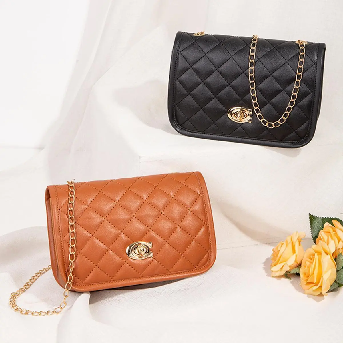 Small Square Crossbody Bag With Chain Shoulder Strap - All-Match Casual - Made Of Leather#TiktokFashion #CrossbodyBagLove #CasualStyle