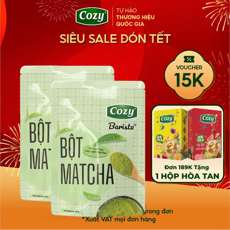  Voucher 15k - Lộc Đón Xuân  Combo 2 Túi Bột Matcha Cozy Barista Bột Trà Xanh Pha Matcha Latte Công Nghệ Nghiền Chậm Không Sinh Nhiệt Nhật Bản 200gr 
