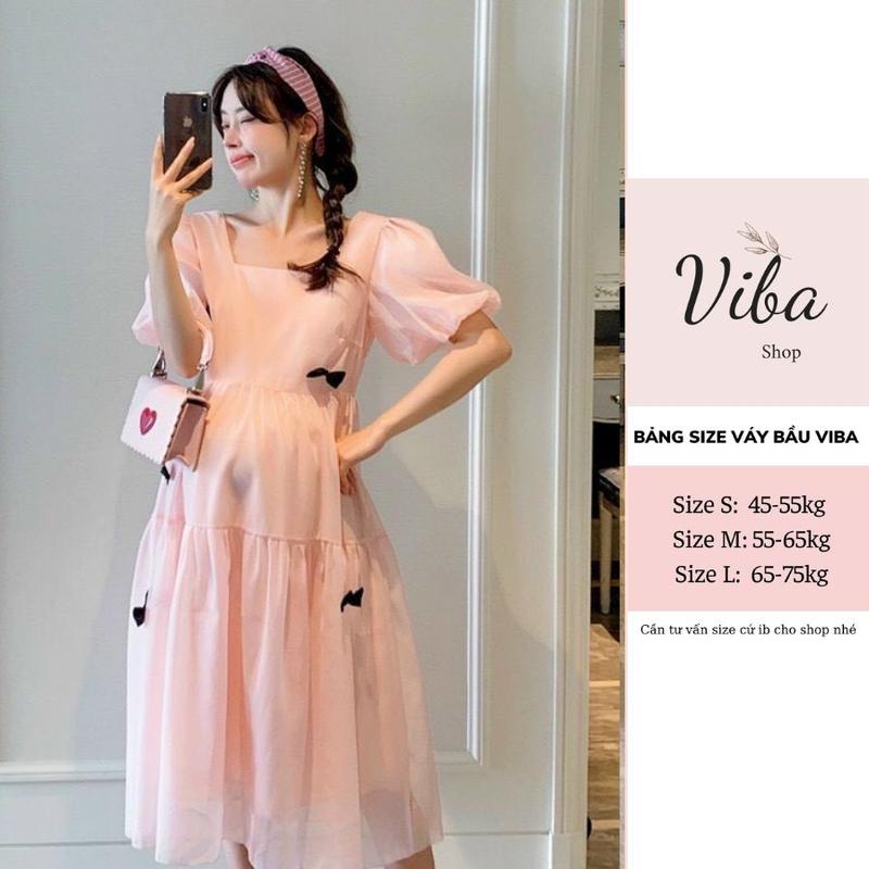 Product Introduction of Váy bầu cổ vuông hồng [VB03] sẵn size S M L đầm bầu babydoll hồng 5