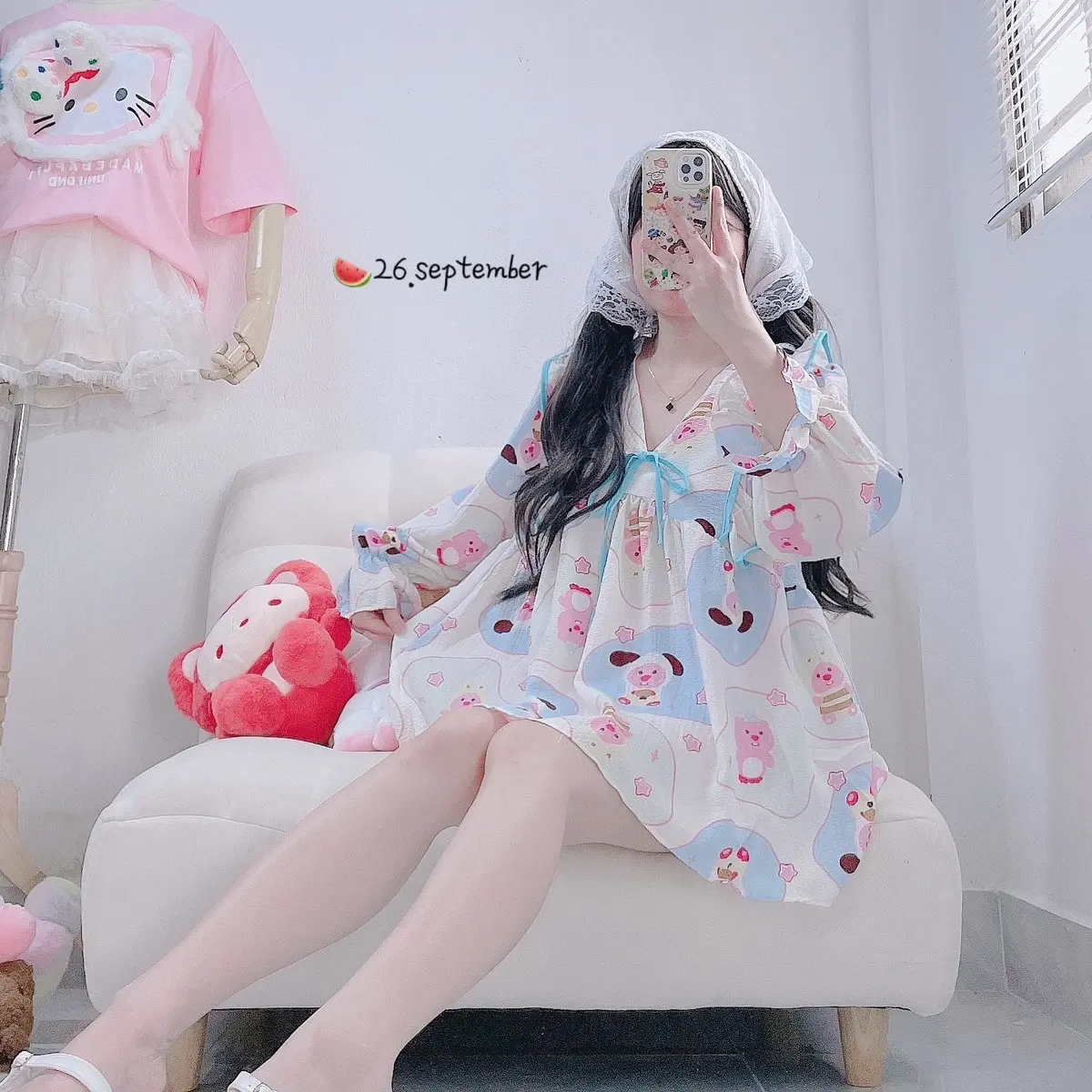 Set áo baby doll + quần bèo đũi xốp hoạ tiết hoạt hình siêu cưng ( ảnh thật )