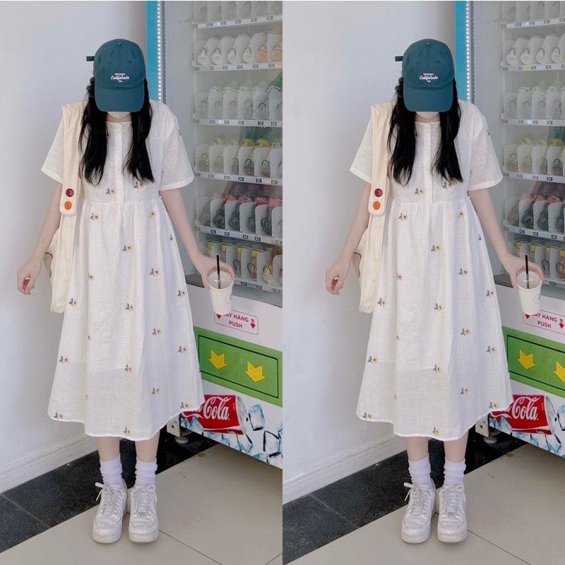 Đầm váy babydoll hoa cúc nhí vintage (có cúc cài áo)
