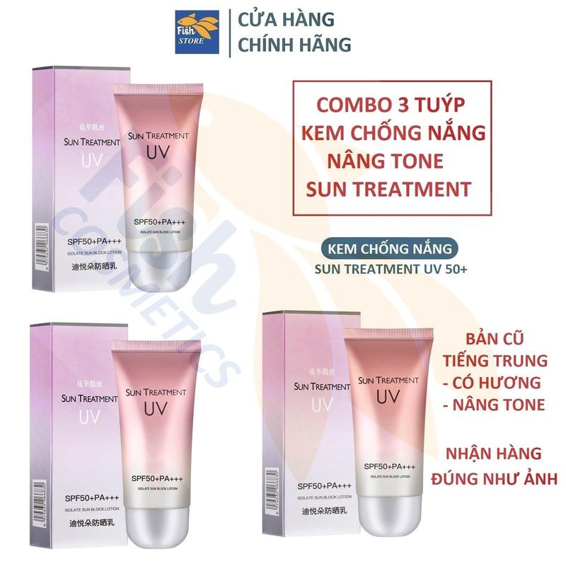 COMBO 3 Hộp Kem chống nắng, dưỡng da Sun Treatment SPF UV 50+ cho mặt và body bản cũ chữ Trung Quốc nâng tone Nhà FISH COSMETICS Làm Đẹp Da Sunscreen
