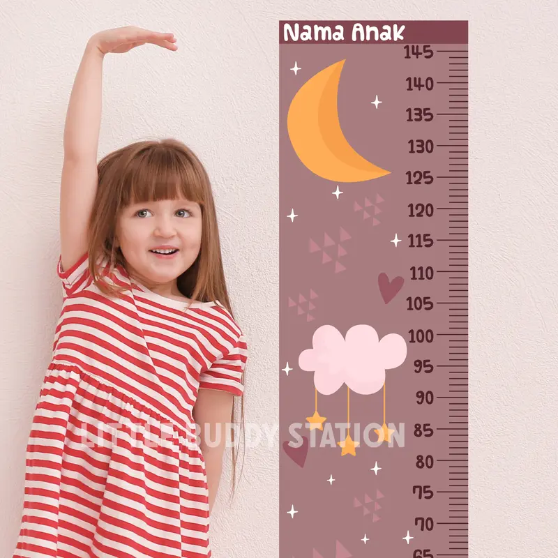 Stiker Pengukur Tinggi Badan Anak SD Dinding Aesthetic - Custom Nama Growth Chart Sticker Dinding Tinggi Badan Anak Wall Decor Motif Gambar Edukasi Abjad Alfabet 6