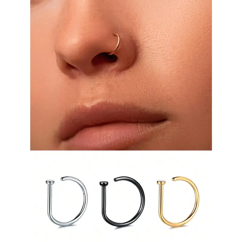 1Pc/3Pcs Women Fake Piercing Nose Ring Hoop Septum Non Piercing Nose Clip Rock HipHoop Stainless Steel Fashion Punk Body Jewelry 0