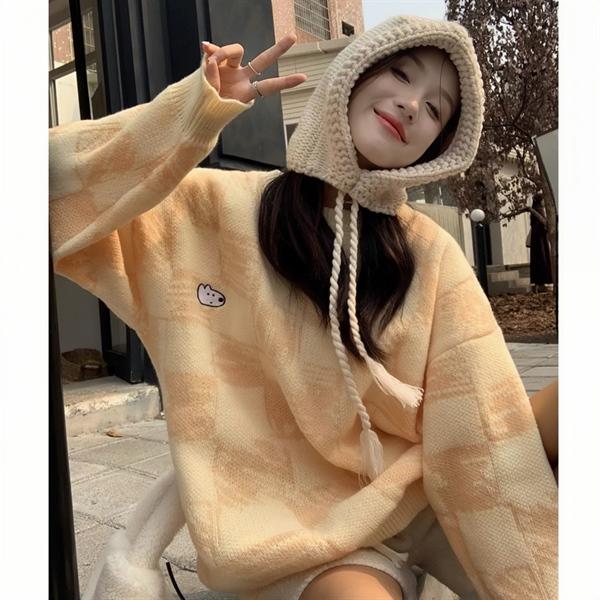 HÀNG QC Áo len kiểu nữ AL181 chất dệt kim dài tay thêu hình form rộng tay dài màu vàng xinh Hàn Quốc Kozoda AL181 Women Top