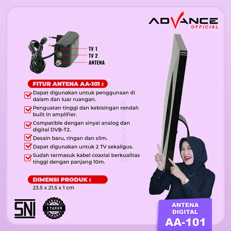 【COD】Advance Antena TV Digital TV tabung dan LED TV Indoor Outdoor AA-101 Dalam Luar AA101 Kabel 3