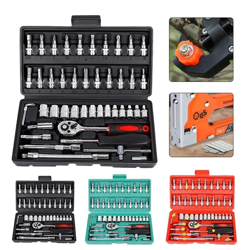 Kunci Sok Set 46 Pcs Socket Wrench Mata Obeng Dilengkapi Box Penyimpanan / Sok Wrench 27 Pcs , kunci 40 , kunci 10 , kunci 19 , obeng t Toolkit - Kunci Set Gagang Sok Shock Full Set Motor Rumah Gudang Dll 0