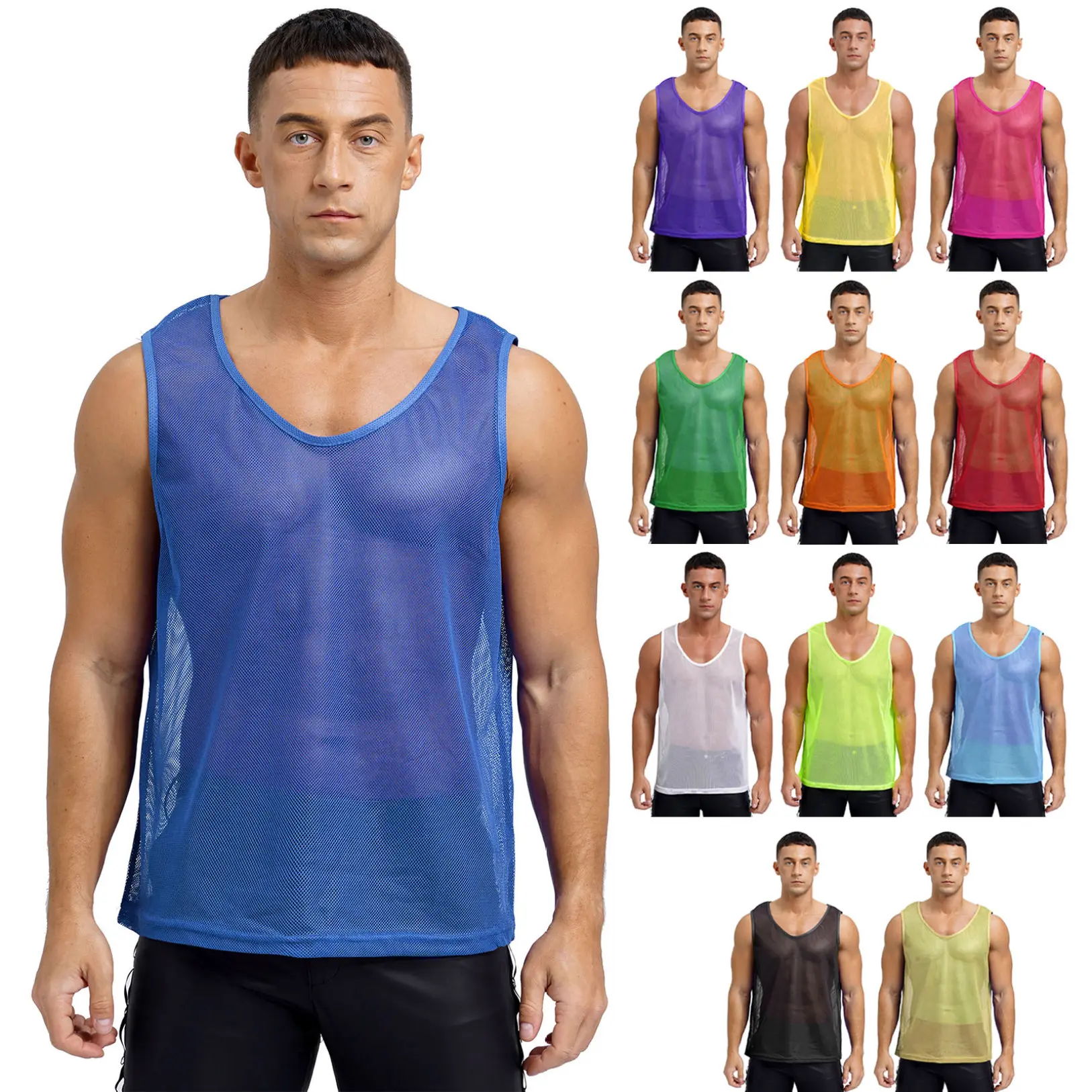 Fldy Men's Hollow Out Mesh Tank Tops Sleeveless Fitness Workout Training Vest Gym Muscle Tops Clubwear