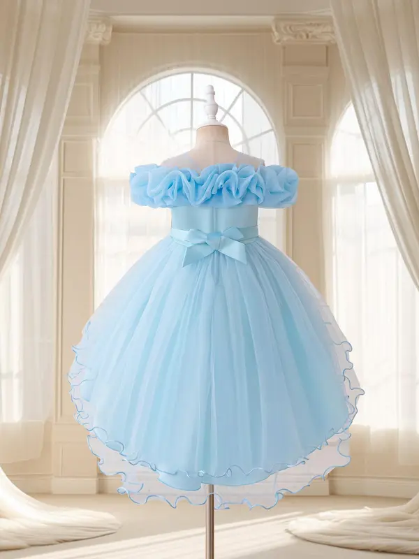 Girl's Floral Embroidery Layered Tulle Formal Dress, Elegant Party Tutu Dress for Performance Show Wear, Kids Clothes for All Seasons 8
