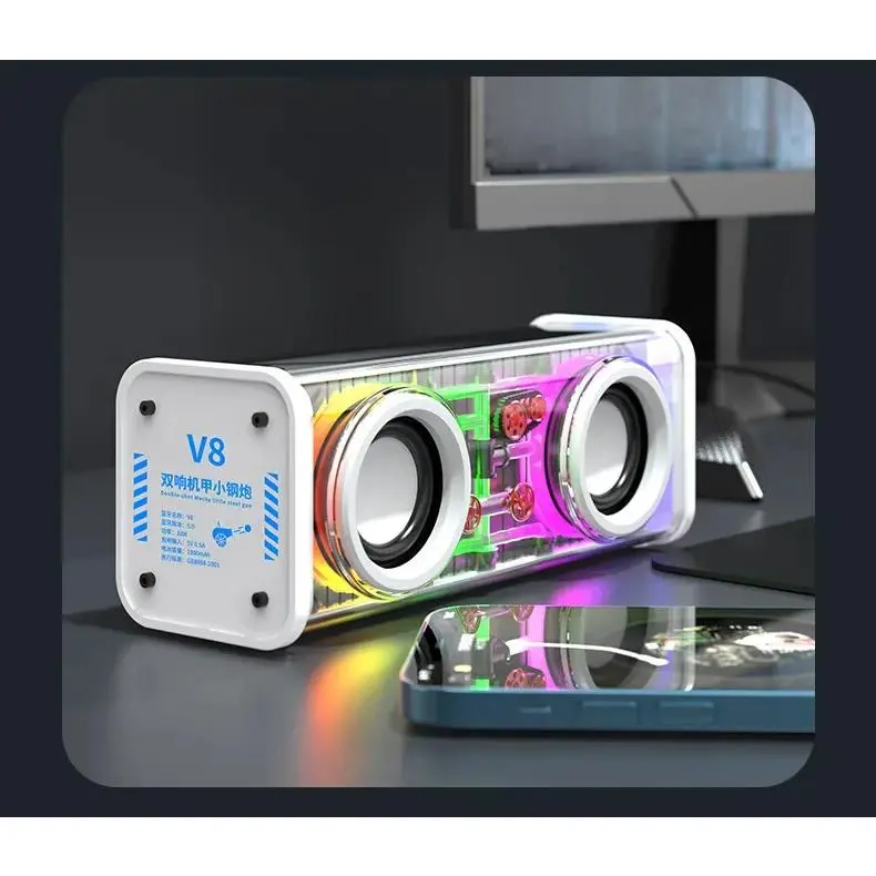 Loa Mecha Trong Suốt, V8, Bluetooth 5.0, Không Dây, Bass Đôi, Loa Siêu Trầm Màng Loa, Âm Nhạc TWS, Đèn RGB, Loa Tiệc Mini 7