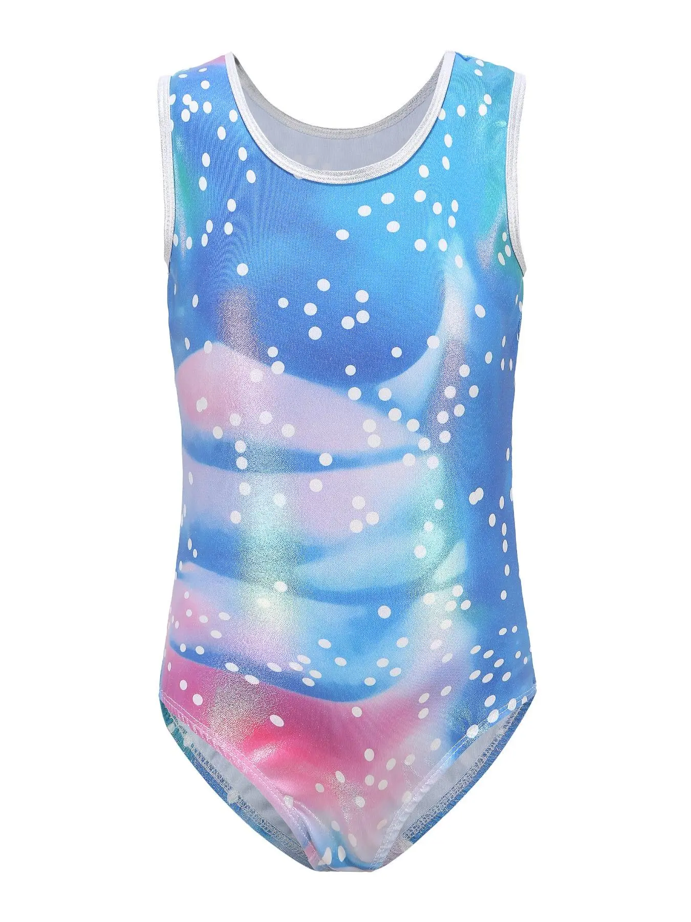 Ombre Print Round Neck Dance Bodysuit, Fashion Sleeveless Tank Bodysuit for Girls, Kids Dancewear for All Seasons