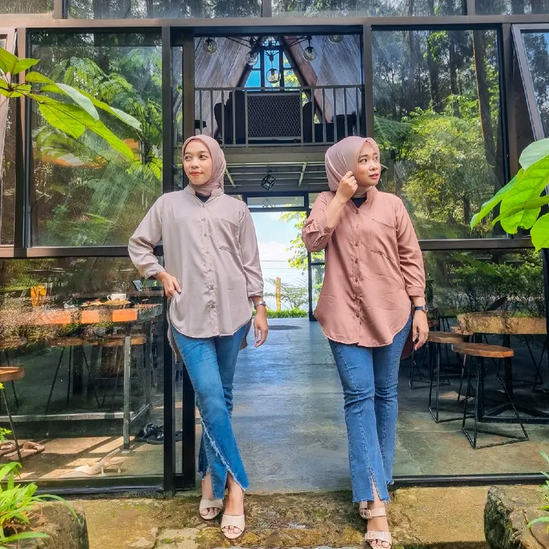 ThiniStore - Nabil Shakila kemeja atasan semi tunik polos casual kantor terkini Shakila Premium Muslim Katun  Wanita Baju Lembut  viral 7