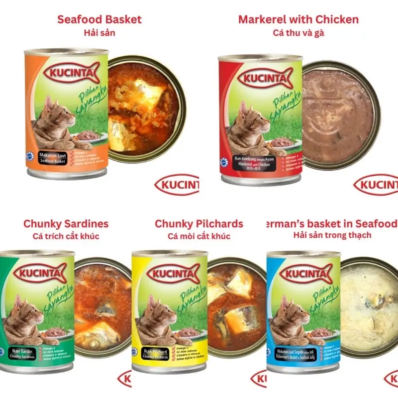 Pate lon KUCINTA 400G nhiều topping cá và hải sản cho mèo