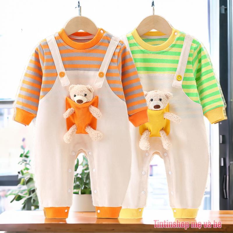 Áo liền quần Bodysuit cho bé Body dài tay bé trai bé gái vải cotton 4 chiều bộ đồ liền thân trẻ sơ sinh Hình Gấu Túi SLT117