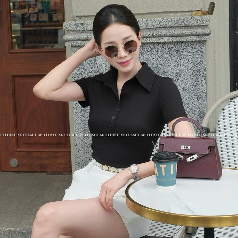 Áo Thun Nữ Cổ Đức Mở Cúc Chất Cotton Co Giãn Mềm Mịn Thanh Lịch 5