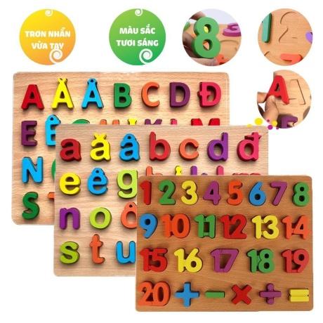 Bảng chữ cái và số 3D bằng gỗ giúp bé phát triển tư duy, đồ chơi giáo dục cho bé