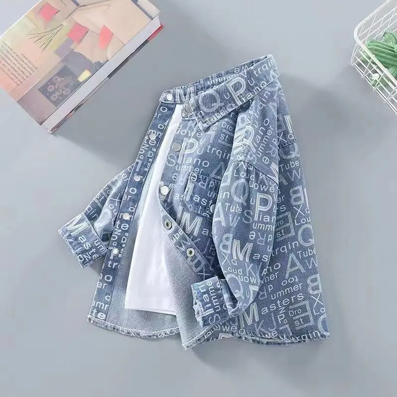 Áo Khoác Denim, Cho Bé Trai, Phong Cách Đẹp Trai, Thích Hợp Cho Mùa Xuân Và Mùa Thu, Cỡ Trung Bình Và Lớn, Áo Sơ Mi Trẻ Em, Dáng Rộng Vừa Vặn, Phong Cách Phương Tây, Thích Hợp Cho Bé Trai, Thời Trang Đi Chơi Mùa Xuân, Áo Trên 3