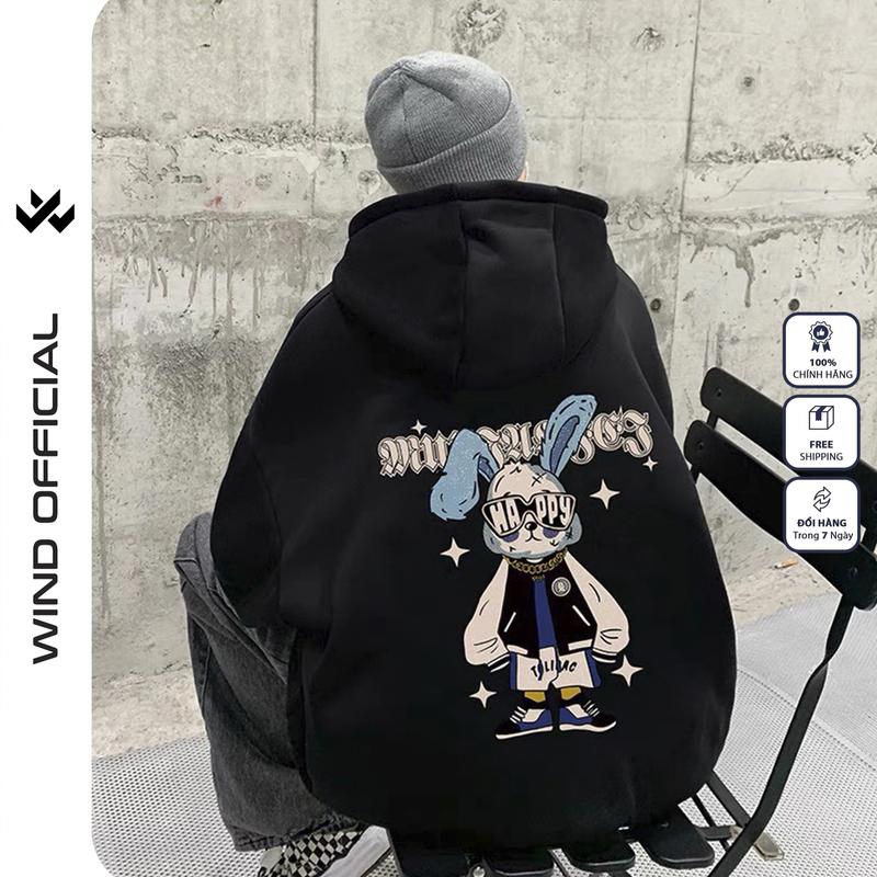  Áo hoodie form rộng WIND Thỏ Bunny Clothing Unisex thời trang nam nữ oversize Menswear Dài Tay Tay Dài 