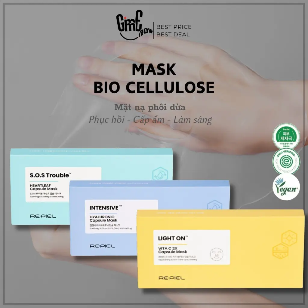 [ HỘP 4 VIÊN] Mặt nạ Bio Cellulose - Mặt nạ phôi dừa lên men sinh học Capsule Mask REPIEL