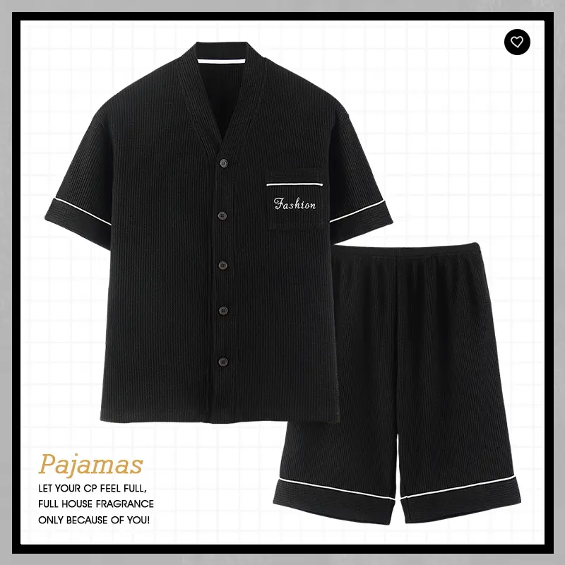 ชุดสูทผ้าฝ้ายแขนสั้นสไตล์ญี่ปุ่นมีสไตล์ ไซส์ใหญ่ผู้ชายผู้หญิงใส่ได้ ผ้าไหม ผ้าสำลี Clothing Man ชุดนอน