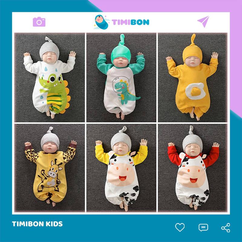 Quần Áo Trẻ Em Sơ Sinh Bộ Đồ Liền Thân Dài Tay Bodysuit Hình Thú Cho Bé Trai Gái