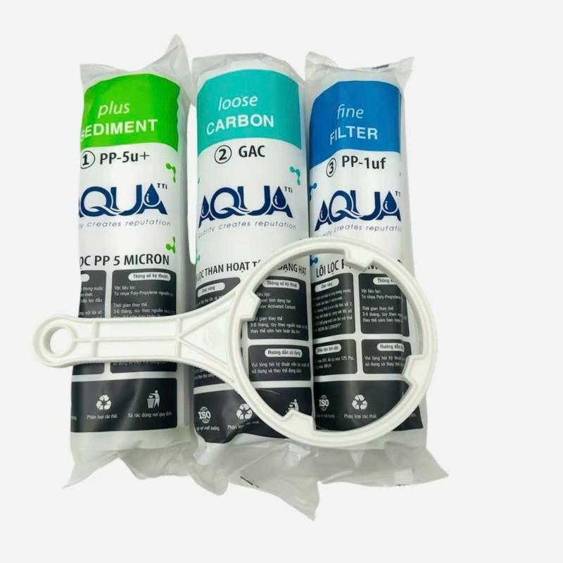 Bộ lõi 123 chính hãng Aqua - Thay thế cho tất cả các dòng máy lọc nước sử dụng 3 cốc lọc 10in uống trực tiếp