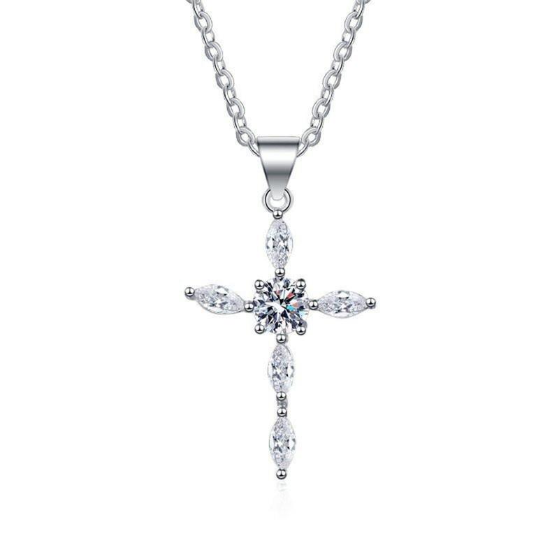 Product Introduction of [with Gra Certificate]S925 Silver Moissanite Necklace White Cross Pendant Clavicle Chain 21