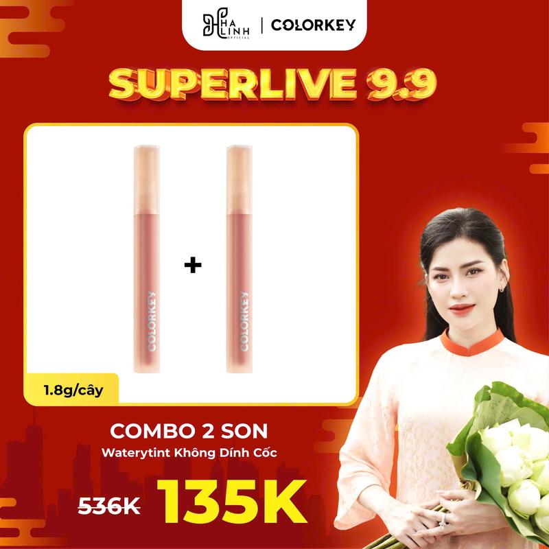[CFV Võ Hà Linh x COLORKEY] COMBO 2 SON Watery tint không dính cốc 1.8g/son
