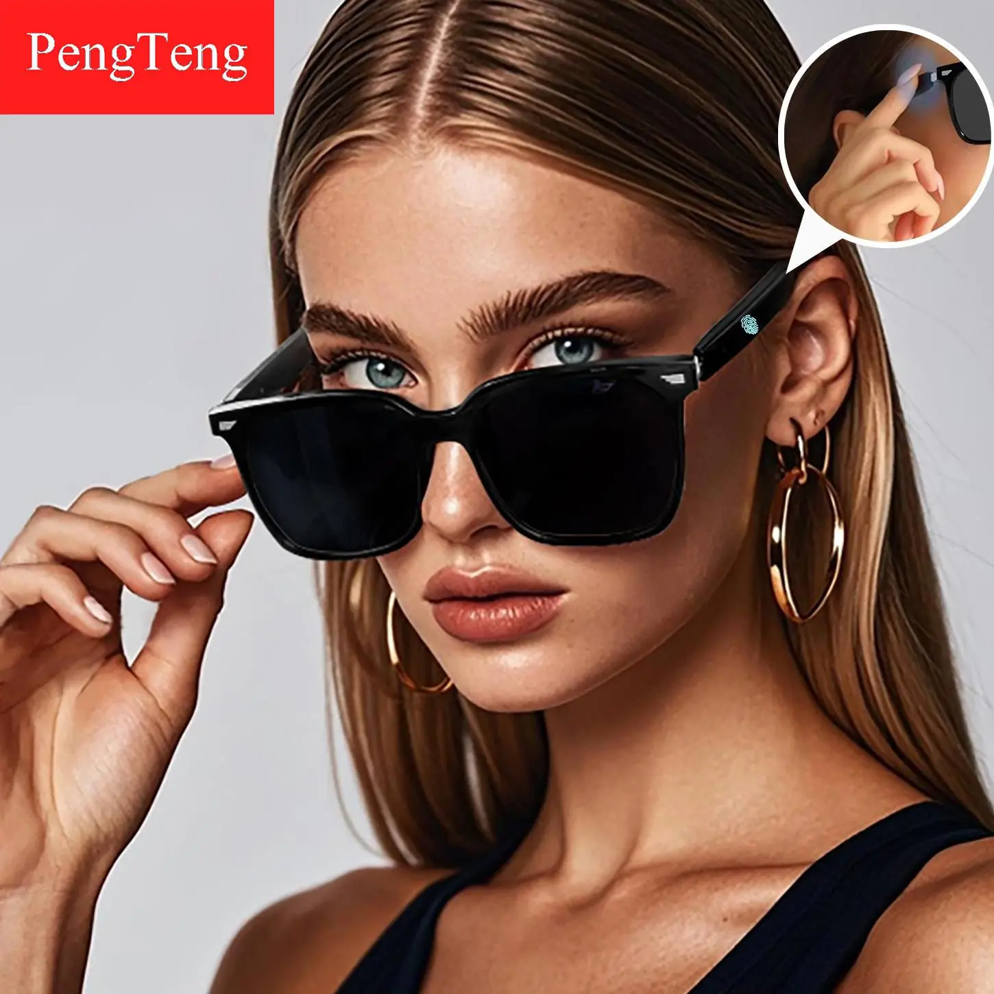 Smart Audio Glasses, Multifunction Smart Glasses with Directional Audio Playback, Stereo Surround UV400 Polarized Sunglasses for Travel & Driving, Digital, Cyber