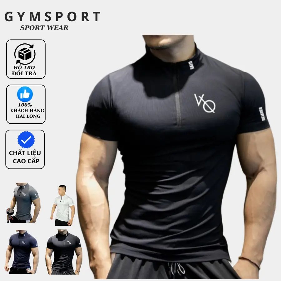 Áo Thể Thao Nam VQ CỔ TRỤ NGẮN TAY Chuyên Tập Gym & Chạy Bộ - Hàng Siêu Cấp, Áo cổ tròn, co dãn 4 chiều Sport Top Tập Thể Dục Thun compression shirt