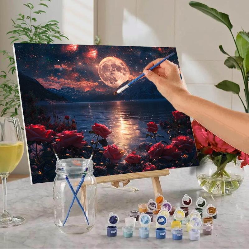 Product Introduction of Moon Landscape Pattern Oil Painting Kit without Frame, DIY Acrylic Paint Painting Kit by Numbers, DIY Painting Supplies for Beginner Adults 5